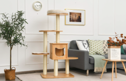 A cat tree placed in the living room