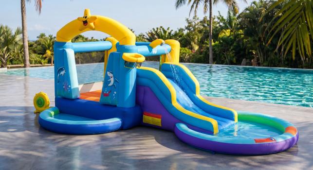 Child playing in an inflatable bounce house